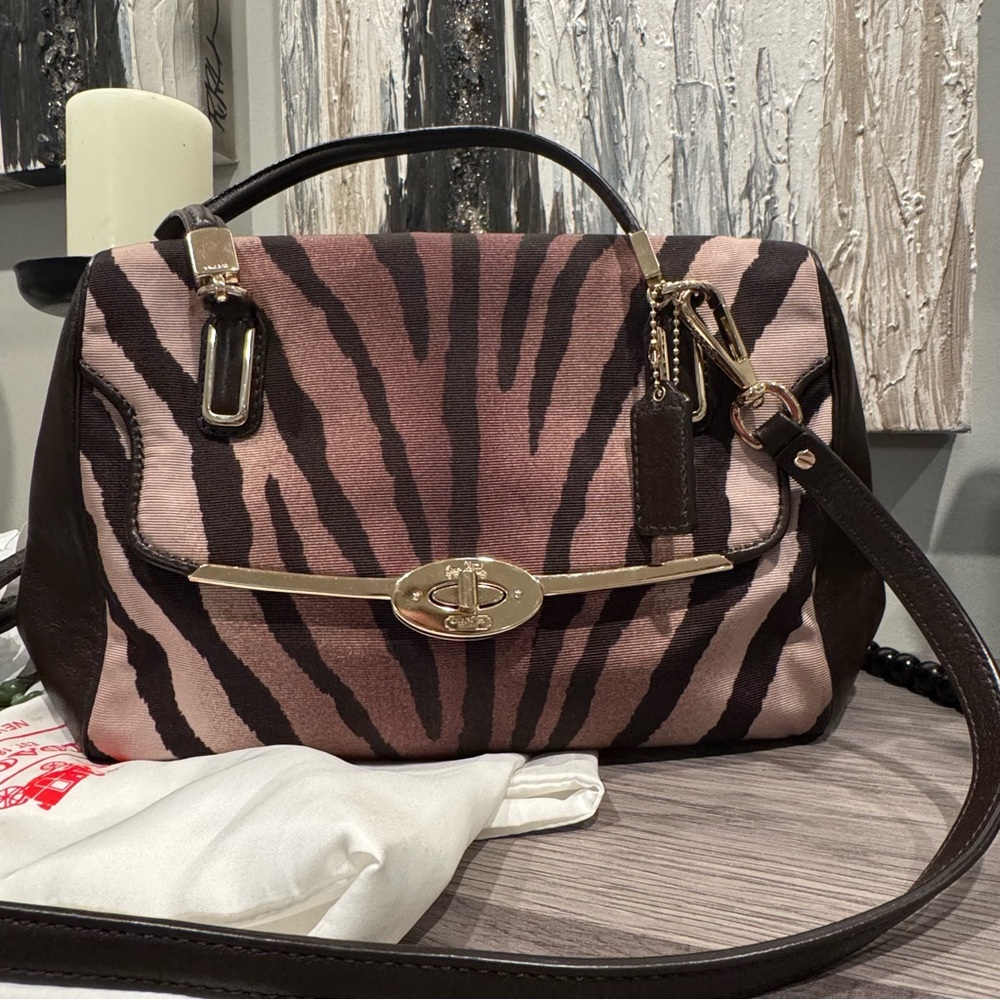 Coach Black and Brown Satchel with Metallic Hardware
